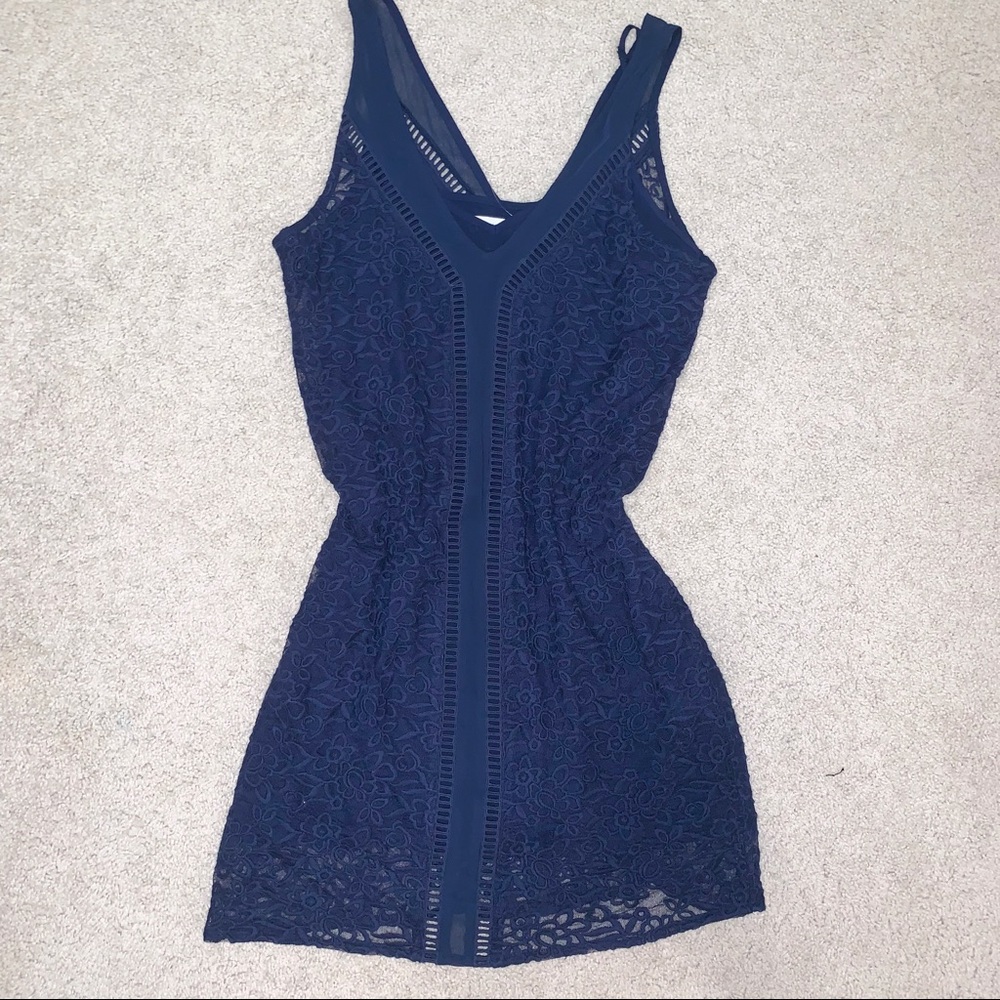 Navy blue dress with lace detailing